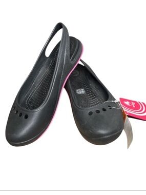 Crocs Tone Skylar Slingback Flats Black & Pink Slip-On Shoes Women’s Size 7 NWT